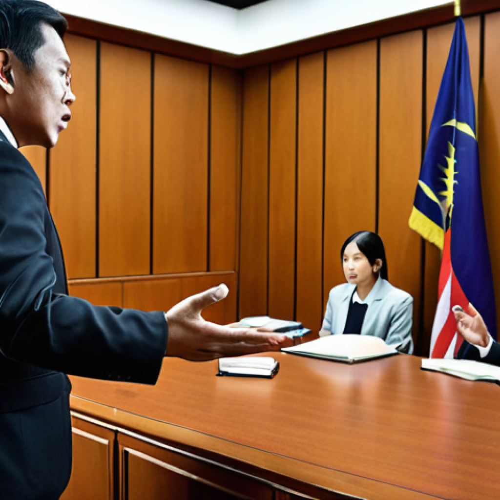 **Prompt:** A courtroom scene in Malaysia, focusing on the challenge of presenting evidence in a contract dispute. The image should depict a lawyer arguing before a judge, with supporting visuals representing witness testimonies and circumstantial evidence related to a verbal agreement. The atmosphere should convey the complexities of proving intent in the absence of written documentation.