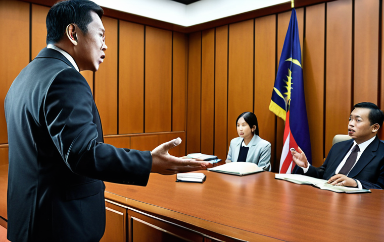 **Prompt:** A courtroom scene in Malaysia, focusing on the challenge of presenting evidence in a contract dispute. The image should depict a lawyer arguing before a judge, with supporting visuals representing witness testimonies and circumstantial evidence related to a verbal agreement. The atmosphere should convey the complexities of proving intent in the absence of written documentation.