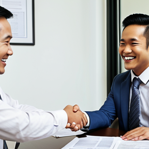 **Image:** A Malaysian lawyer shaking hands with a business owner across a table filled with legal documents. The lawyer is smiling reassuringly.
    **Prompt:** A successful contract negotiation between a lawyer and a Malaysian entrepreneur. Focus on trust and a fair agreement.