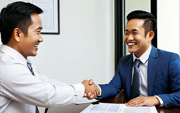**Image:** A Malaysian lawyer shaking hands with a business owner across a table filled with legal documents. The lawyer is smiling reassuringly.
**Prompt:** A successful contract negotiation between a lawyer and a Malaysian entrepreneur. Focus on trust and a fair agreement.